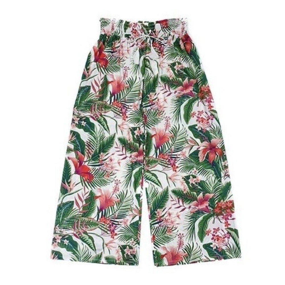 West Loop Hawaiian Floral Wide Leg Palazzo Pants X-Large Beachwear Vacation
